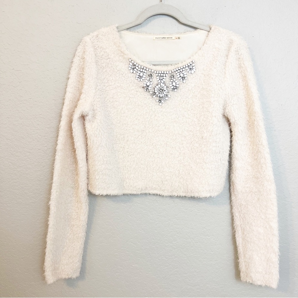 Mustard‎ Seed Rhinestone Crop Sweater